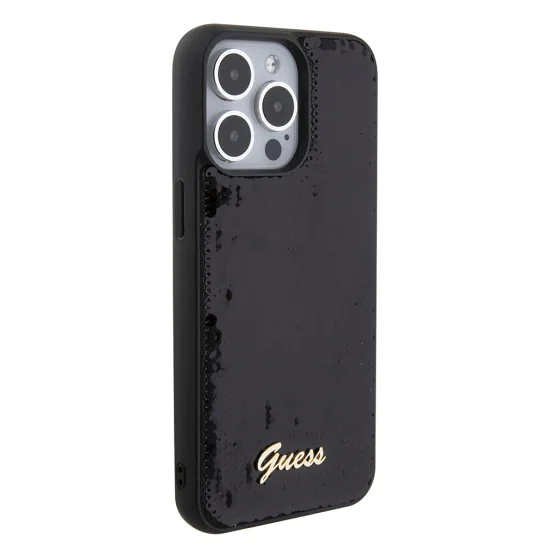 Калъф за iPhone 15 Pro Max - Guess Sequin Script Metal (GUHCP15XPSFDGSK) - Черен
