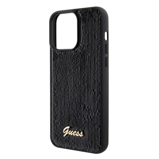 Калъф за iPhone 15 Pro Max - Guess Sequin Script Metal (GUHCP15XPSFDGSK) - Черен