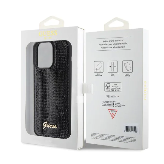 Калъф за iPhone 15 Pro Max - Guess Sequin Script Metal (GUHCP15XPSFDGSK) - Черен