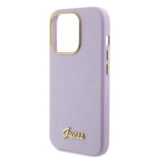 Калъф за iPhone 15 Pro - Guess Glitter Glossy Glossy Script (GUHCP15LPGMCSL) - светло лилав
