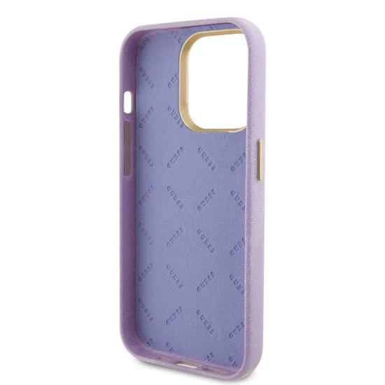 Калъф за iPhone 15 Pro - Guess Glitter Glossy Glossy Script (GUHCP15LPGMCSL) - светло лилав