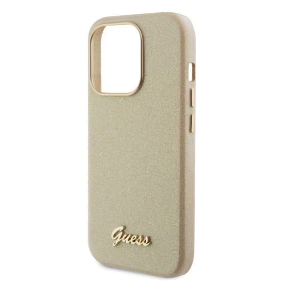 Калъф за iPhone 15 Pro Max - Guess Glitter Glossy Glossy Script (GUHCP15XPGMCSD) - Sparkle Beige