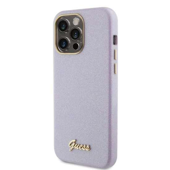 Калъф за iPhone 15 Pro Max - Guess Glitter Glossy Glossy Script (GUHCP15XPGPGMCSL) - светло лилав