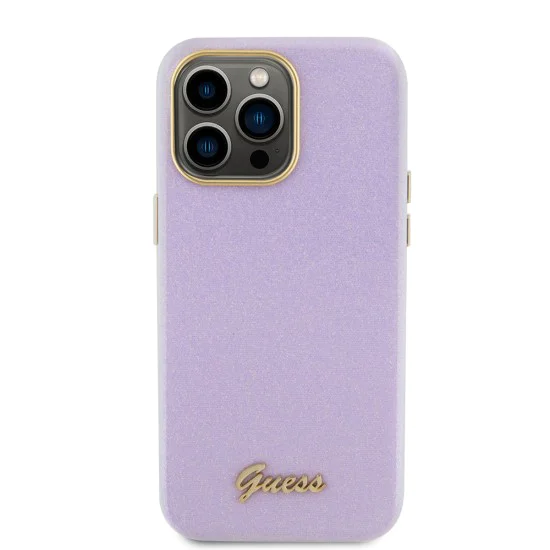 Калъф за iPhone 15 Pro Max - Guess Glitter Glossy Glossy Script (GUHCP15XPGPGMCSL) - светло лилав