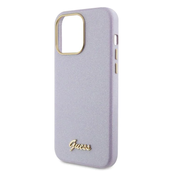 Калъф за iPhone 15 Pro Max - Guess Glitter Glossy Glossy Script (GUHCP15XPGPGMCSL) - светло лилав