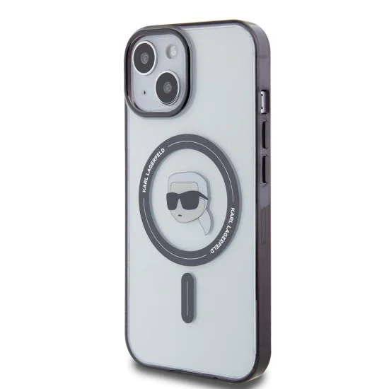 Калъф за iPhone 15 - Karl Lagerfeld IML MagSafe (KLHMP15SHKHNOTK) - Прозрачна глава на Карл
