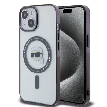 Калъф за iPhone 15 - Karl Lagerfeld IML MagSafe (KLHMP15SHKHNOTK) - Прозрачна глава на Карл