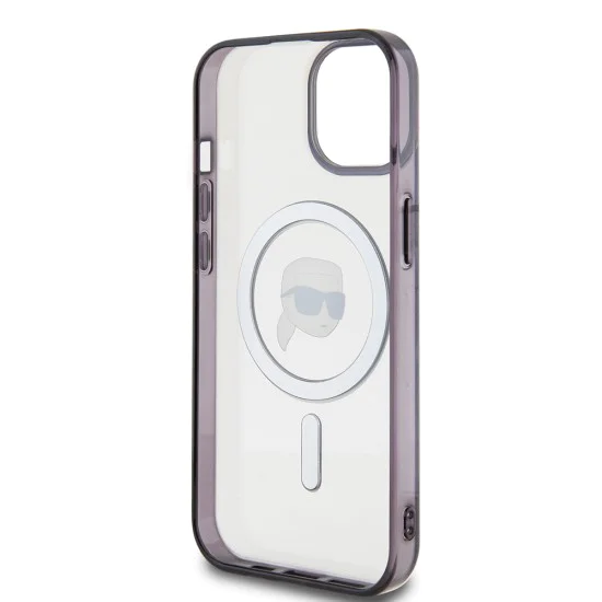Калъф за iPhone 15 - Karl Lagerfeld IML MagSafe (KLHMP15SHKHNOTK) - Прозрачна глава на Карл