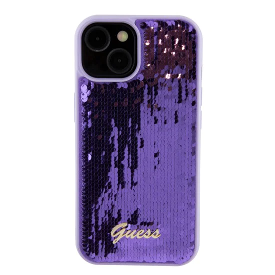 Калъф за iPhone 15 - Guess Sequin Script Metal (GUHCP15SPSFDGSU) - Лилав