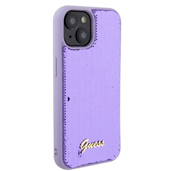 Калъф за iPhone 15 - Guess Sequin Script Metal (GUHCP15SPSFDGSU) - Лилав
