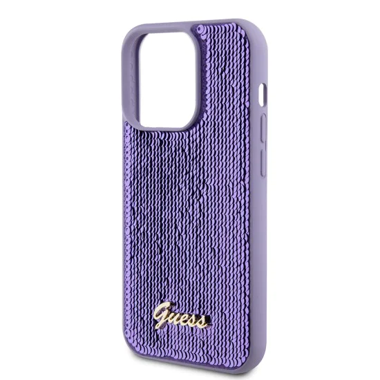 Калъф за iPhone 15 Pro - Guess Sequin Script Metal (GUHCP15LPSFDGSU) - Лилав