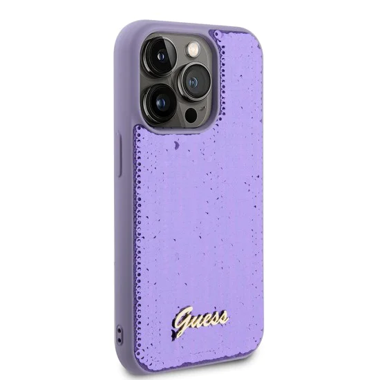 Калъф за iPhone 15 Pro - Guess Sequin Script Metal (GUHCP15LPSFDGSU) - Лилав