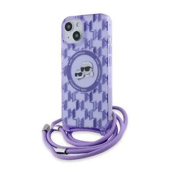 Калъф за iPhone 15 - Karl Lagerfeld IML Crossbody MagSafe (KLHMP15SHCKCKCKLCU) - Purple Mono Karl&Choupette
