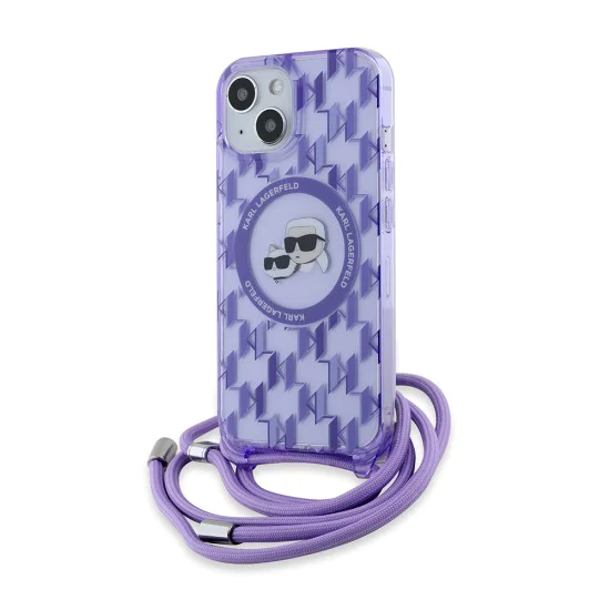 Калъф за iPhone 15 - Karl Lagerfeld IML Crossbody MagSafe (KLHMP15SHCKCKCKLCU) - Purple Mono Karl&Choupette