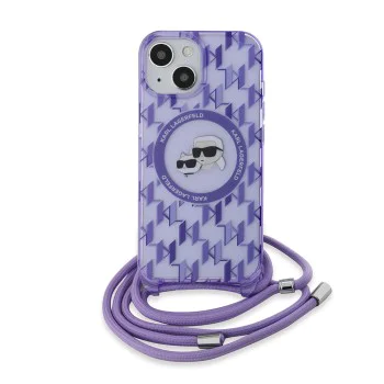 Калъф за iPhone 15 - Karl Lagerfeld IML Crossbody MagSafe (KLHMP15SHCKCKCKLCU) - Purple Mono Karl&Choupette