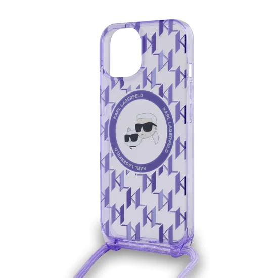 Калъф за iPhone 15 - Karl Lagerfeld IML Crossbody MagSafe (KLHMP15SHCKCKCKLCU) - Purple Mono Karl&Choupette