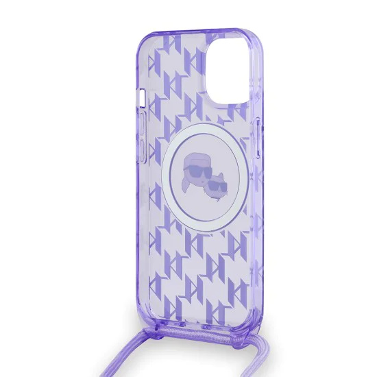 Калъф за iPhone 15 - Karl Lagerfeld IML Crossbody MagSafe (KLHMP15SHCKCKCKLCU) - Purple Mono Karl&Choupette