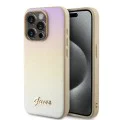 Калъф за iPhone 15 Pro - Guess Saffiano Iridescent Script (GUHCP15LPSAIRSD) - златен