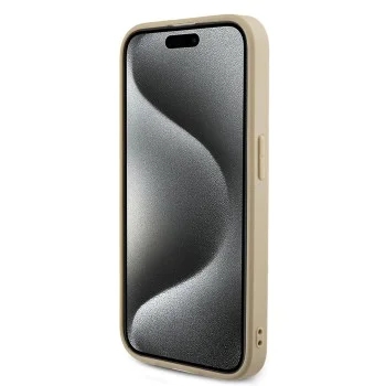Калъф за iPhone 15 Pro - Guess Saffiano Iridescent Script (GUHCP15LPSAIRSD) - златен