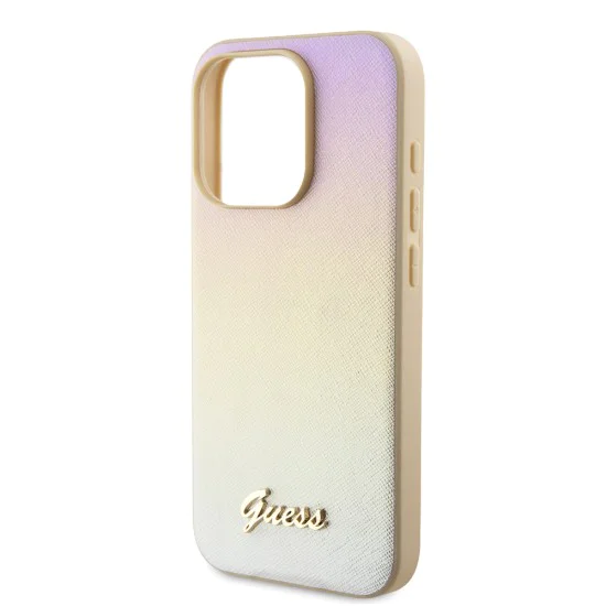 Калъф за iPhone 15 Pro Max - Guess Saffiano Iridescent Script (GUHCP15XPSAIRSD) - златен