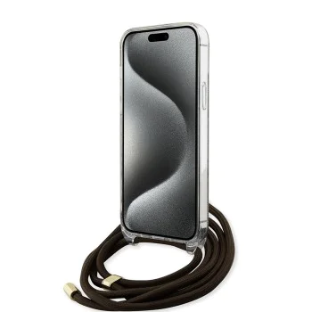 Калъф за iPhone 15 Pro - Guess Crossbody Cord 4G Print (GUHCP15LHC4SEW) - кафяв