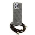 Калъф за iPhone 15 Pro - Guess Crossbody Cord 4G Print (GUHCP15LHC4SEW) - кафяв