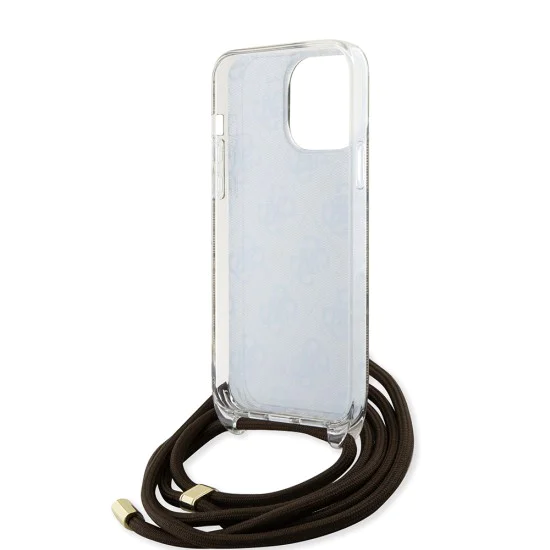 Калъф за iPhone 15 Pro - Guess Crossbody Cord 4G Print (GUHCP15LHC4SEW) - кафяв