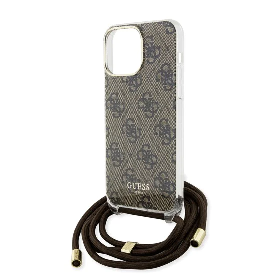Калъф за iPhone 15 Pro - Guess Crossbody Cord 4G Print (GUHCP15LHC4SEW) - кафяв