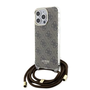 Калъф за iPhone 15 Pro - Guess Crossbody Cord 4G Print (GUHCP15LHC4SEW) - кафяв
