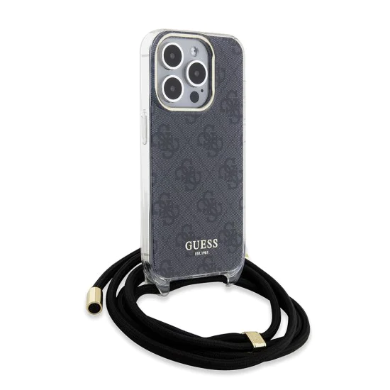 Калъф за iPhone 15 Pro - Guess Crossbody Cord 4G Print (GUHCP15LHC4SEK) - черен