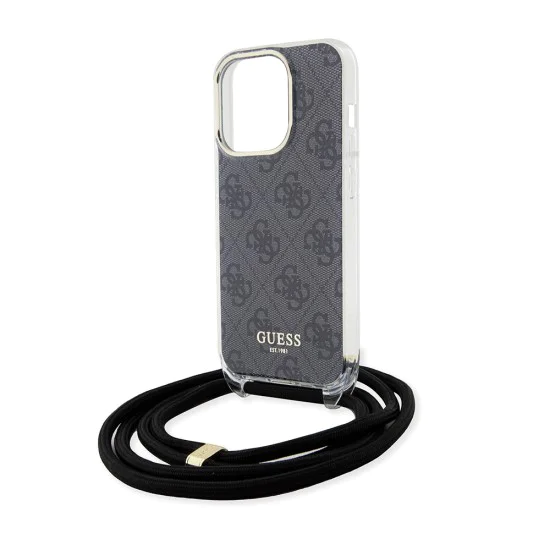 Калъф за iPhone 15 Pro - Guess Crossbody Cord 4G Print (GUHCP15LHC4SEK) - черен