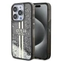 Калъф за iPhone 15 Pro - Guess Liquid Glitter Gold Stripes (GUHCP15LLLLFCFCSEGK) - Черен