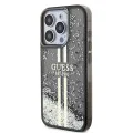 Калъф за iPhone 15 Pro - Guess Liquid Glitter Gold Stripes (GUHCP15LLLLFCFCSEGK) - Черен