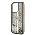 Калъф за iPhone 15 Pro - Guess Liquid Glitter Gold Stripes (GUHCP15LLLLFCFCSEGK) - Черен