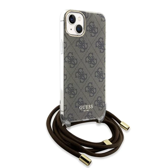 Калъф за iPhone - Guess Crossbody Cord 4G Print (GUHCP15SHC4SEW) - Кафяв