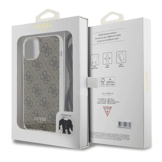 Калъф за iPhone - Guess Crossbody Cord 4G Print (GUHCP15SHC4SEW) - Кафяв