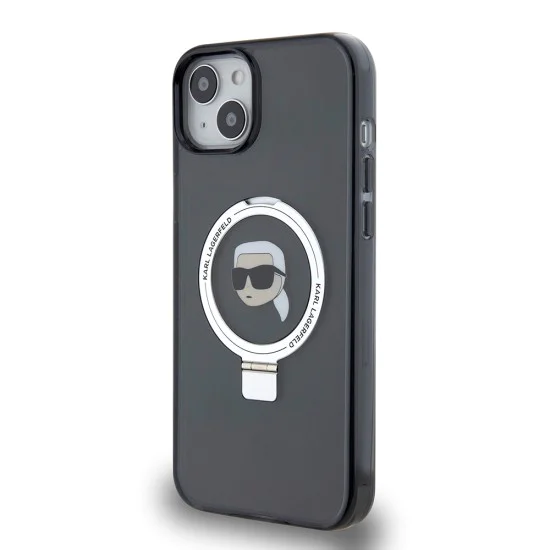 Калъф за iPhone 15 Plus - Karl Lagerfeld Hardcase Ring Stand MagSafe (KLHMP15MHMRSKKHK) - Karl Head