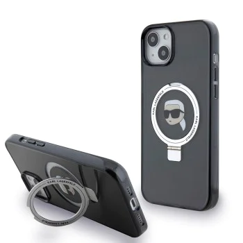 Калъф за iPhone 15 Plus - Karl Lagerfeld Hardcase Ring Stand MagSafe (KLHMP15MHMRSKKHK) - Karl Head
