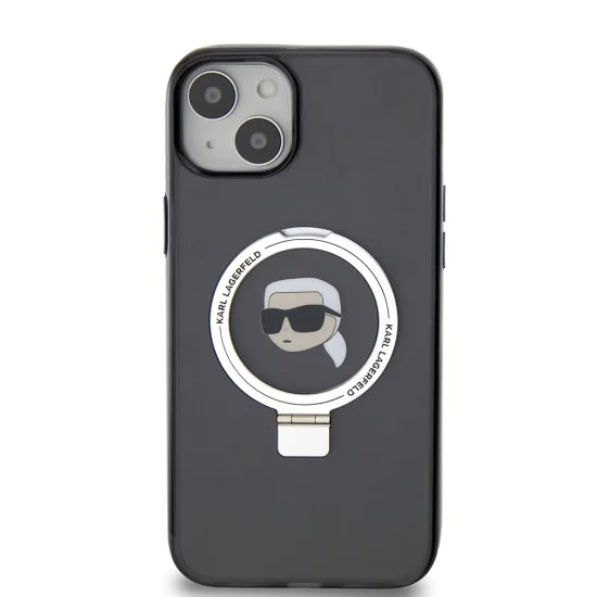 Калъф за iPhone 15 Plus - Karl Lagerfeld Hardcase Ring Stand MagSafe (KLHMP15MHMRSKKHK) - Karl Head