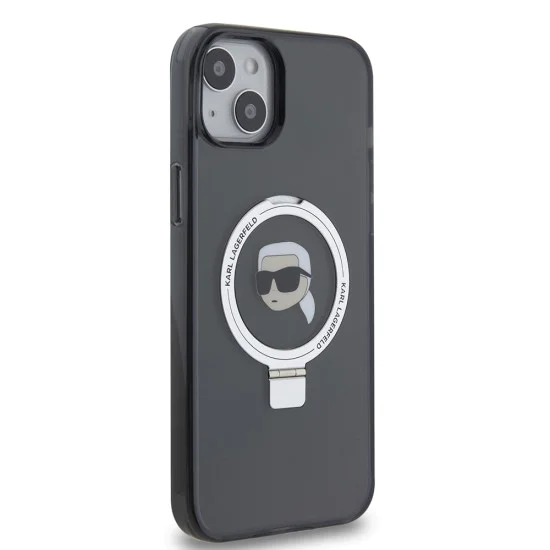 Калъф за iPhone 15 Plus - Karl Lagerfeld Hardcase Ring Stand MagSafe (KLHMP15MHMRSKKHK) - Karl Head