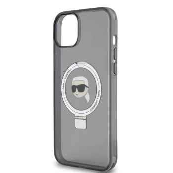Калъф за iPhone 15 Plus - Karl Lagerfeld Hardcase Ring Stand MagSafe (KLHMP15MHMRSKKHK) - Karl Head