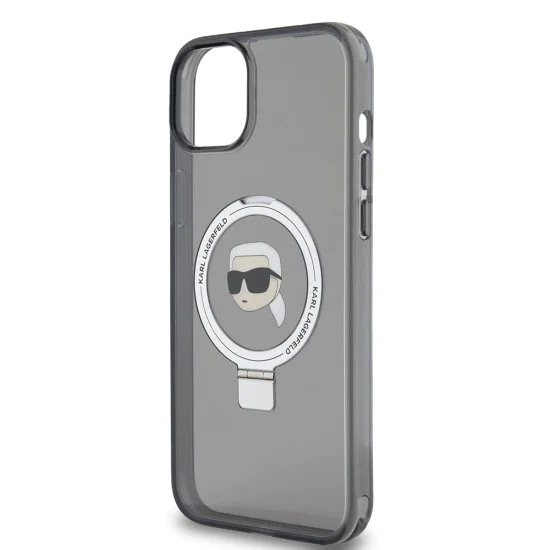 Калъф за iPhone 15 Plus - Karl Lagerfeld Hardcase Ring Stand MagSafe (KLHMP15MHMRSKKHK) - Karl Head