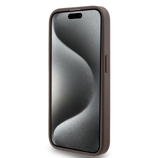 Калъф за iPhone 15 Pro - Guess Hardcase 4G Metal Gold Logo (GUHCP15LG4GFBR) - Кафяв