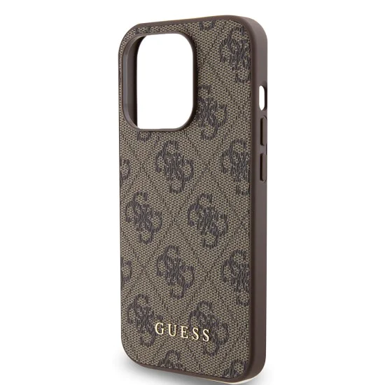 Калъф за iPhone 15 Pro - Guess Hardcase 4G Metal Gold Logo (GUHCP15LG4GFBR) - Кафяв