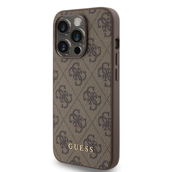 Калъф за iPhone 15 Pro - Guess Hardcase 4G Metal Gold Logo (GUHCP15LG4GFBR) - Кафяв