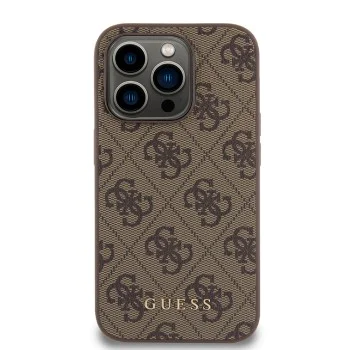 Калъф за iPhone 15 Pro - Guess Hardcase 4G Metal Gold Logo (GUHCP15LG4GFBR) - Кафяв