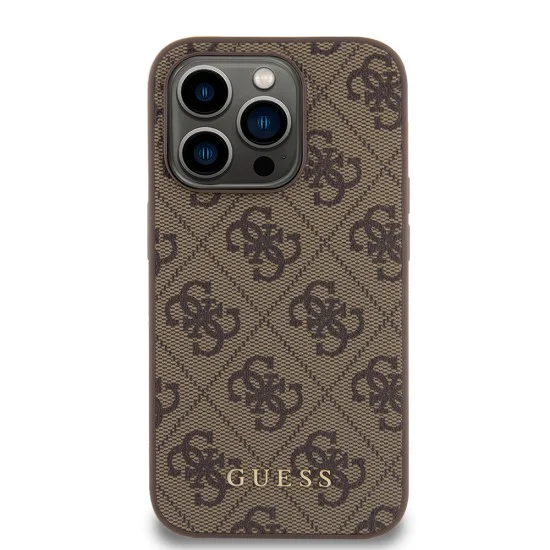 Калъф за iPhone 15 Pro - Guess Hardcase 4G Metal Gold Logo (GUHCP15LG4GFBR) - Кафяв