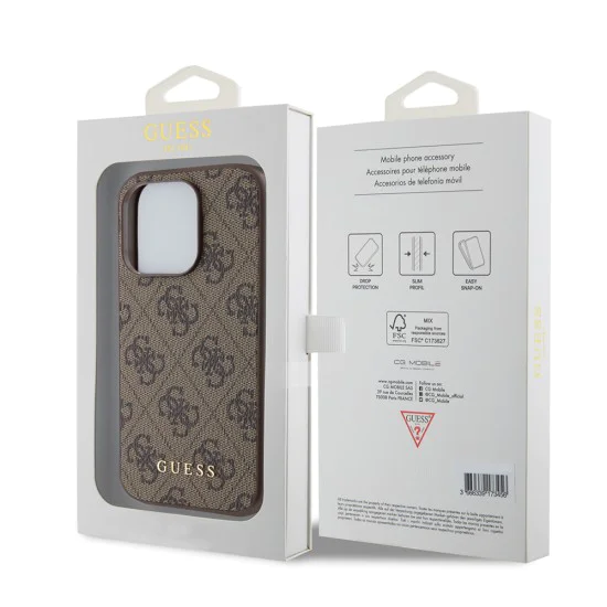 Калъф за iPhone 15 Pro - Guess Hardcase 4G Metal Gold Logo (GUHCP15LG4GFBR) - Кафяв