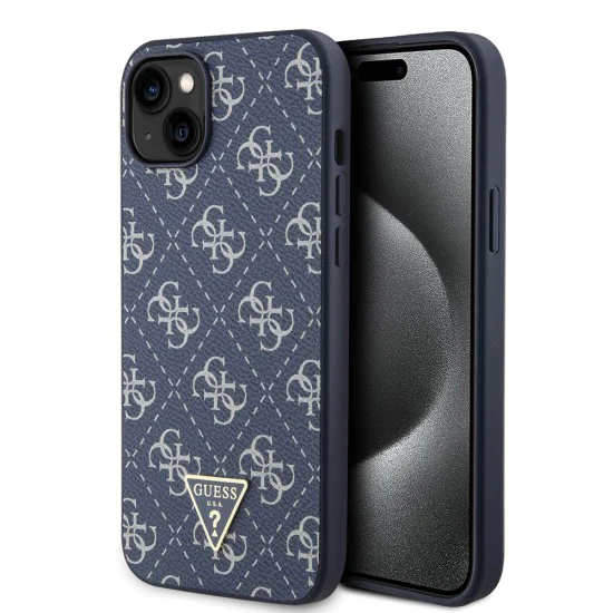 Калъф за iPhone 15 Plus - Guess Hardcase 4G Triangle Metal Logo (GUHCP15MPG4GPB) - Син