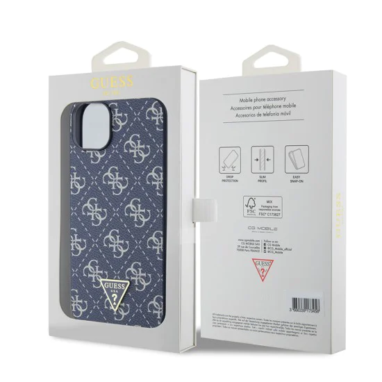 Калъф за iPhone 15 Plus - Guess Hardcase 4G Triangle Metal Logo (GUHCP15MPG4GPB) - Син